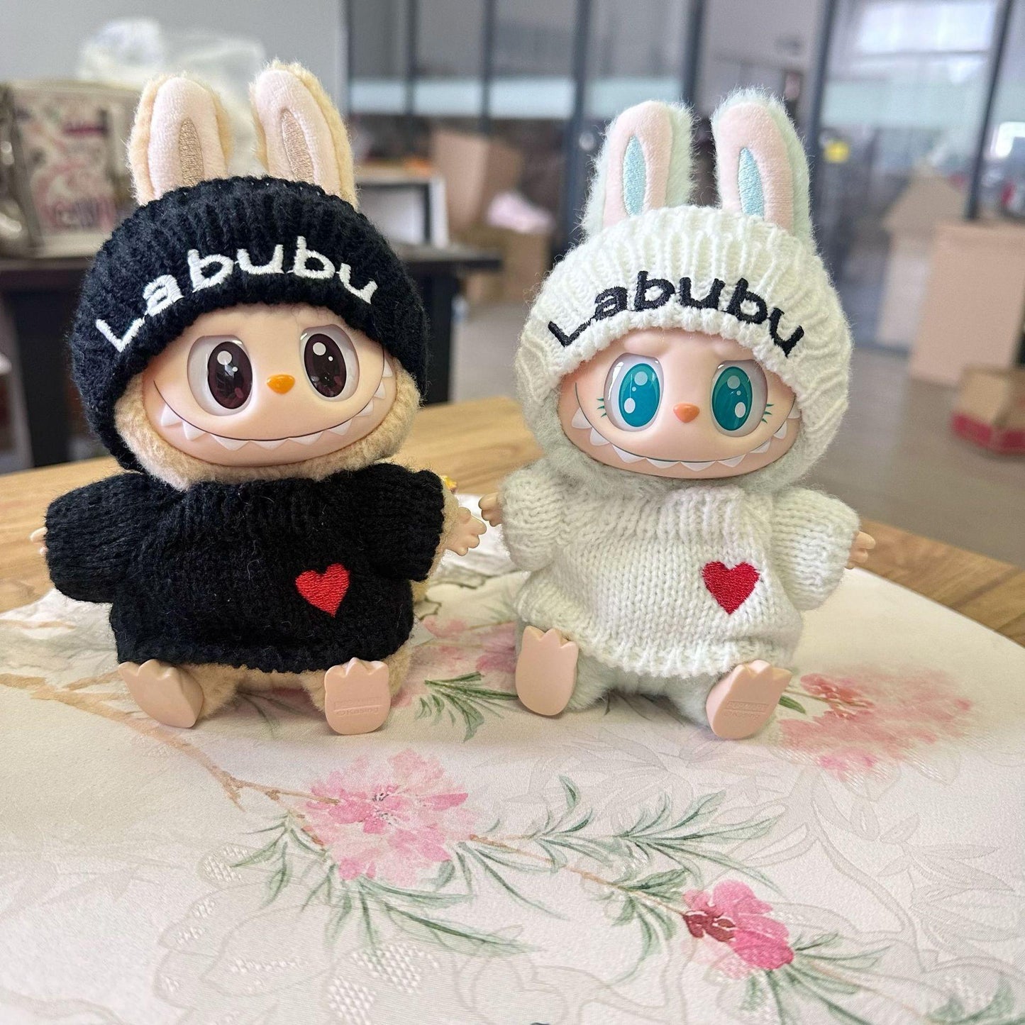 17cm Labubu doll clothes set labubu sitting party series love sweater hat clothes