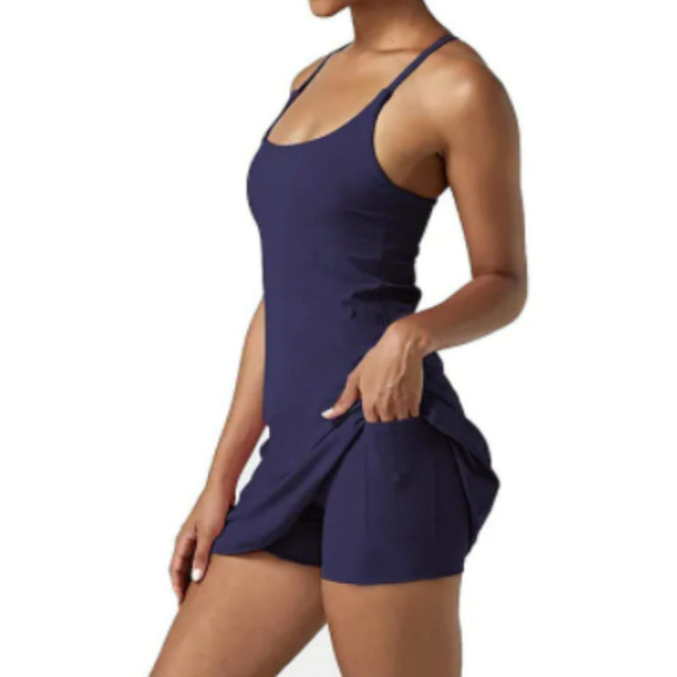 2025 New European and American Golf One-piece Tennis Skirt Sleeveless Backless Sports Fashion Casual Jumpsuit Women's Clothing