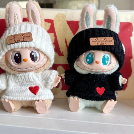 17cm Labubu doll clothes set labubu sitting party series love sweater hat clothes