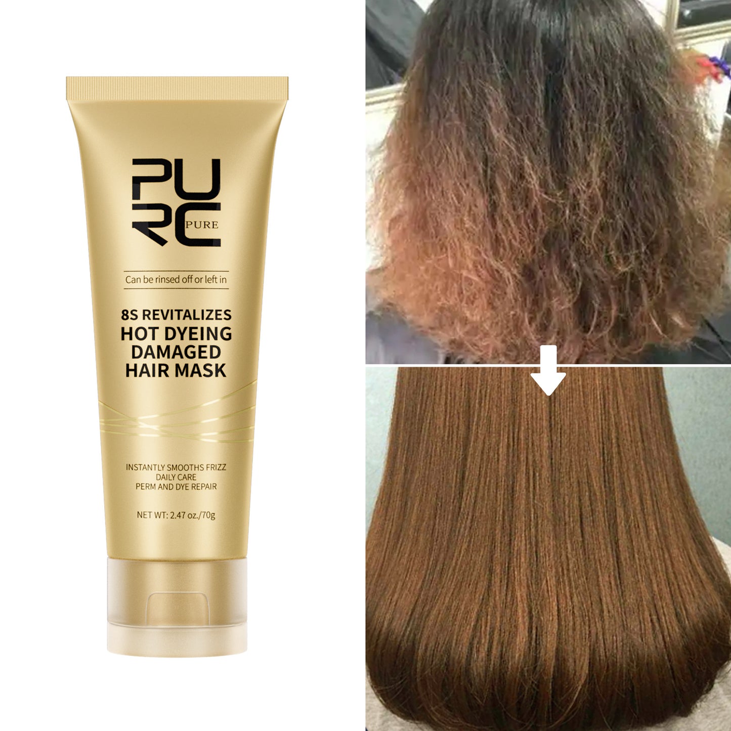 PURC no-steam, no-wash hair mask for charred hair, smooth and repair breakage, dryness and fluffy inverted mask, baking cream, conditioner