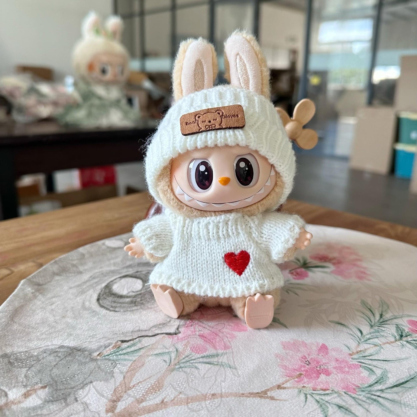 17cm Labubu doll clothes set labubu sitting party series love sweater hat clothes