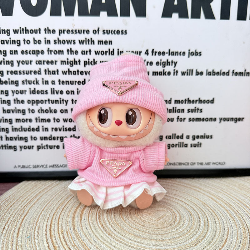 Only baby clothes] One, two and three generations of labubu labubu vinyl blind box pendant baby clothes brown pink GG suit