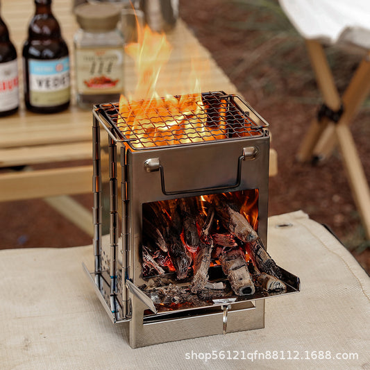 Outdoor windproof rocket firewood stove folding field barbecue small stove firewood stove portable simple stainless steel