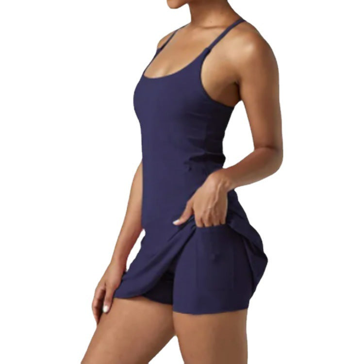 2025 New European and American Golf One-piece Tennis Skirt Sleeveless Backless Sports Fashion Casual Jumpsuit Women's Clothing
