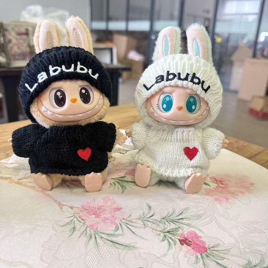 17cm Labubu doll clothes set labubu sitting party series love sweater hat clothes