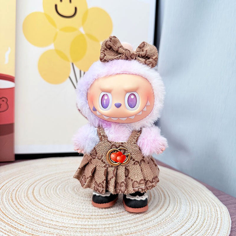 Only baby clothes] One, two and three generations of labubu labubu vinyl blind box pendant baby clothes brown pink GG suit