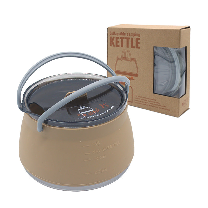 New camping portable silicone folding kettle outdoor compressible folding pot travel silicone kettle