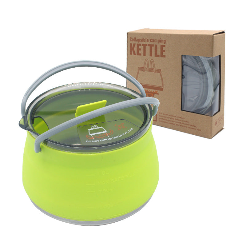 New camping portable silicone folding kettle outdoor compressible folding pot travel silicone kettle