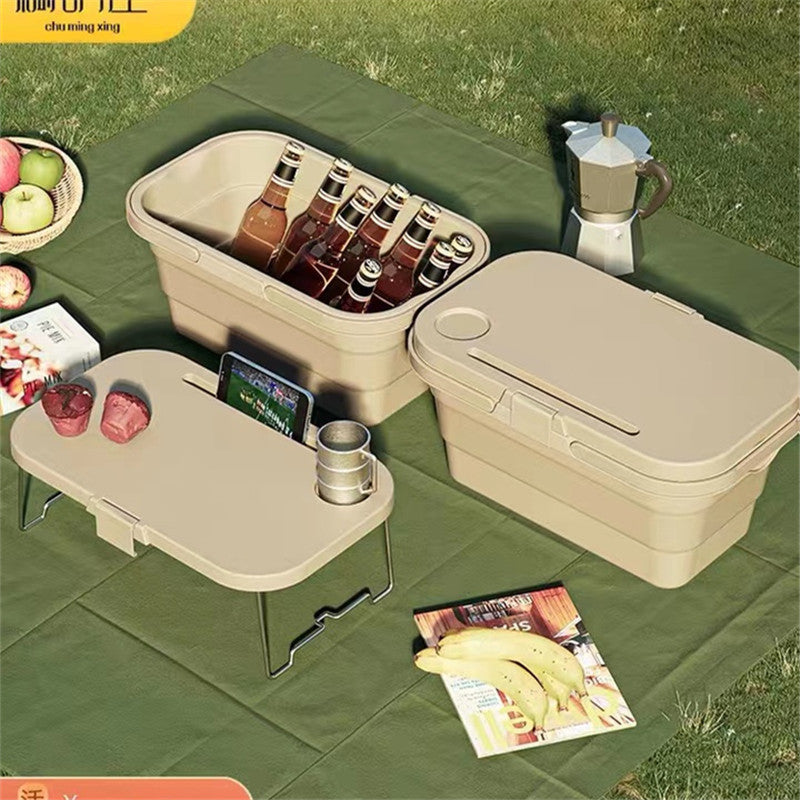 Outdoor camping supplies picnic basket with table foldable portable shopping basket multifunctional picnic table folding bucket