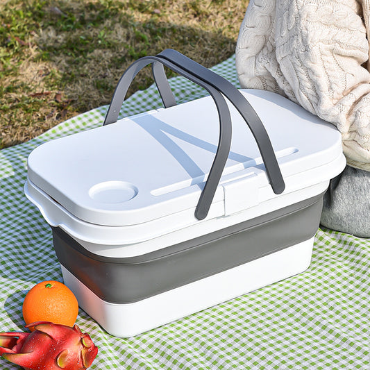 Outdoor camping supplies picnic basket with table foldable portable shopping basket multifunctional picnic table folding bucket