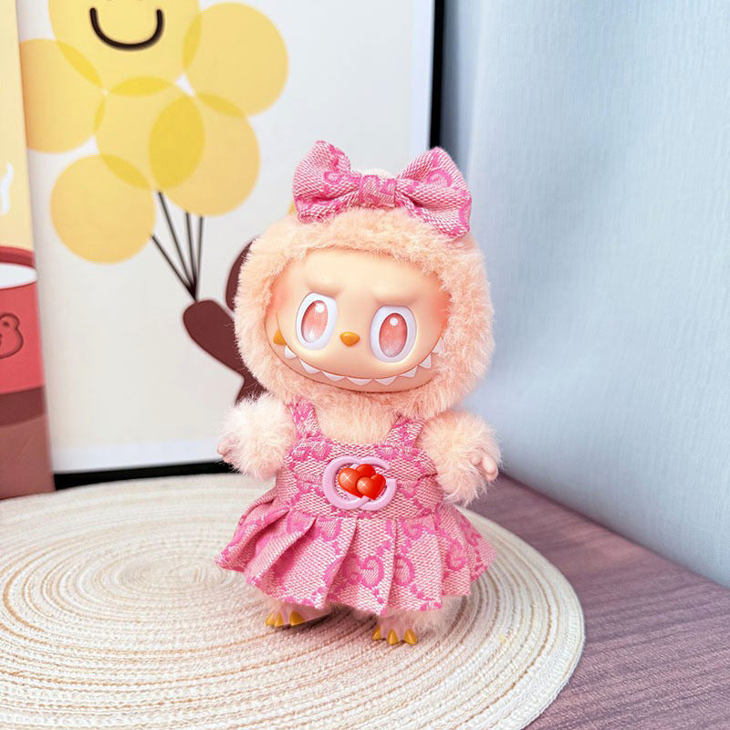 Only baby clothes] One, two and three generations of labubu labubu vinyl blind box pendant baby clothes brown pink GG suit