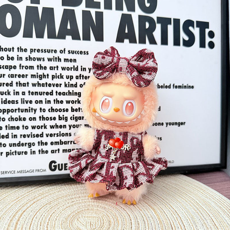 Only baby clothes] One, two and three generations of labubu labubu vinyl blind box pendant baby clothes brown pink GG suit