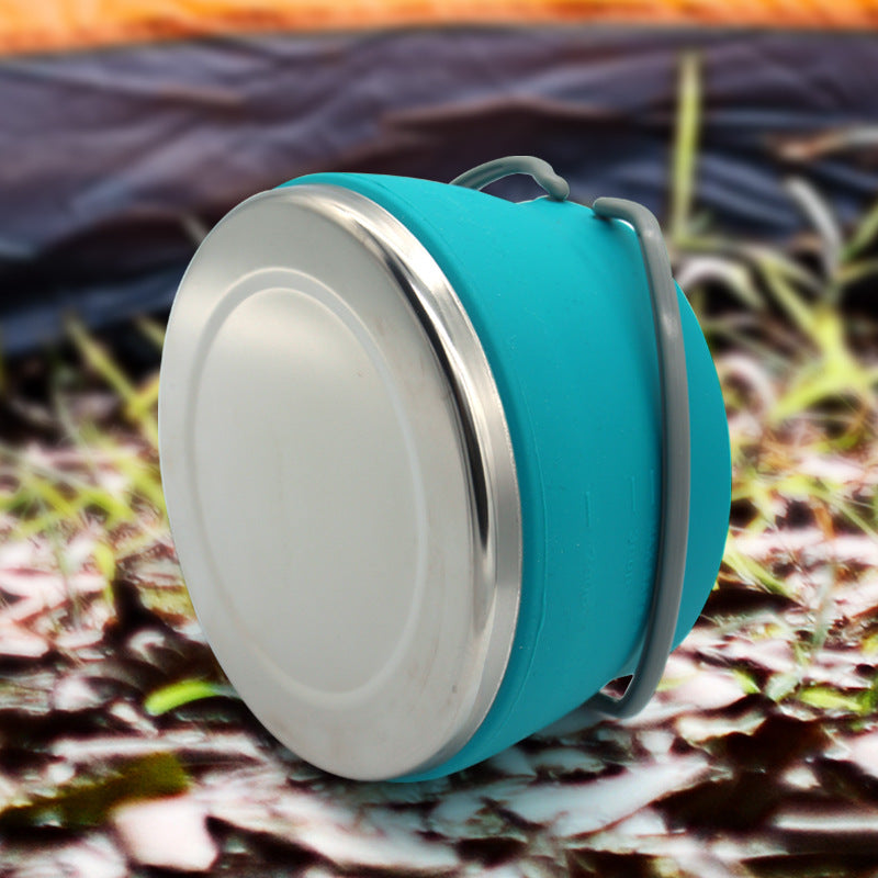 New camping portable silicone folding kettle outdoor compressible folding pot travel silicone kettle