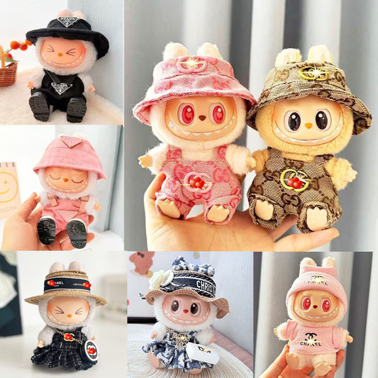 Only baby clothes] One, two and three generations of labubu labubu vinyl blind box pendant baby clothes brown pink GG suit