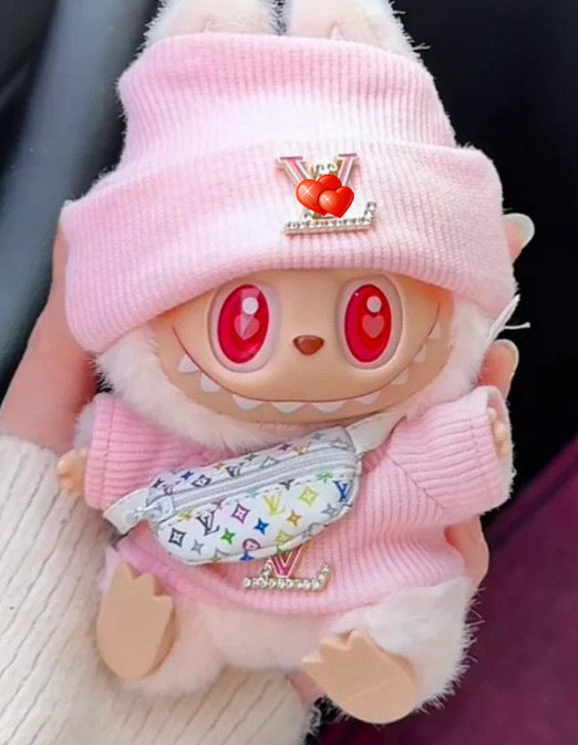 Only baby clothes] One, two and three generations of labubu labubu vinyl blind box pendant baby clothes brown pink GG suit