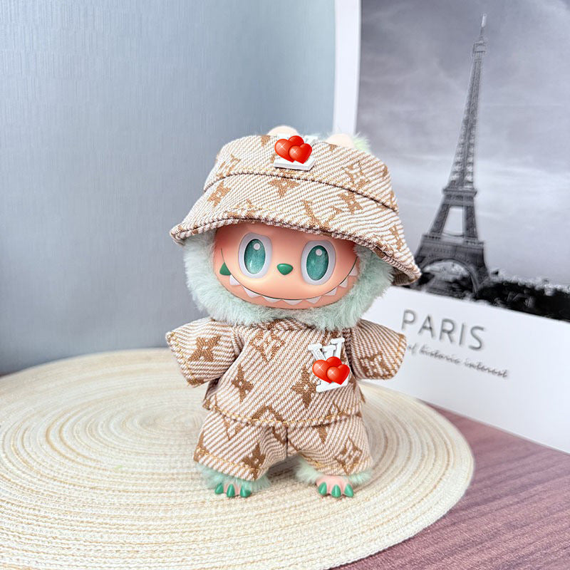 Only baby clothes] One, two and three generations of labubu labubu vinyl blind box pendant baby clothes brown pink GG suit
