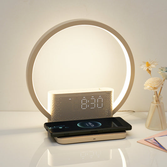 AJ310B bedside lamp dual alarm clock 10W wireless charging natural sound wake-up light three-speed touch night light reading protection