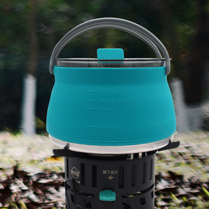 New camping portable silicone folding kettle outdoor compressible folding pot travel silicone kettle