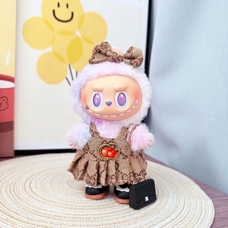 Only baby clothes] One, two and three generations of labubu labubu vinyl blind box pendant baby clothes brown pink GG suit