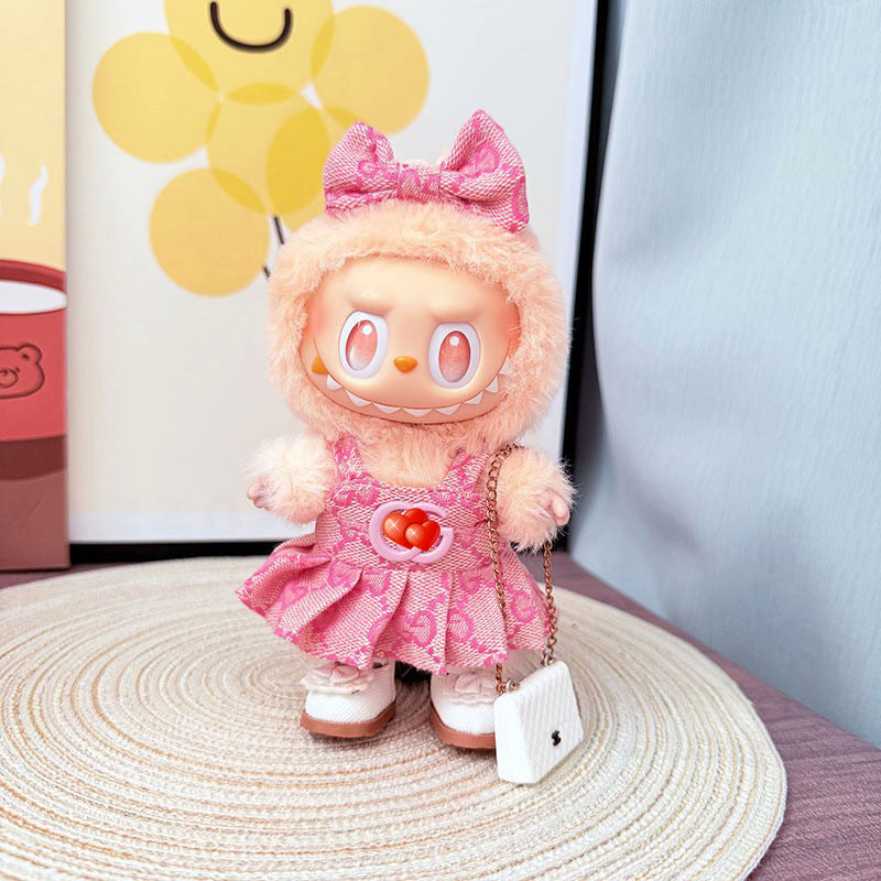 Only baby clothes] One, two and three generations of labubu labubu vinyl blind box pendant baby clothes brown pink GG suit