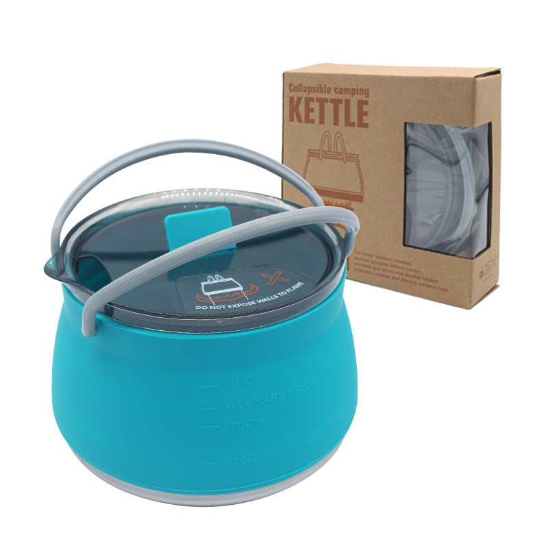 New camping portable silicone folding kettle outdoor compressible folding pot travel silicone kettle