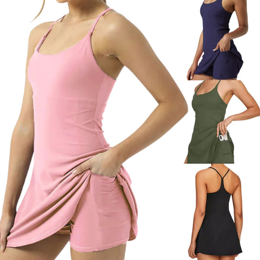 2025 New European and American Golf One-piece Tennis Skirt Sleeveless Backless Sports Fashion Casual Jumpsuit Women's Clothing