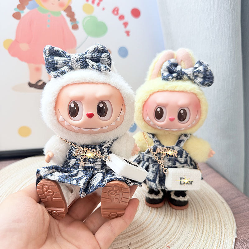 Only baby clothes] One, two and three generations of labubu labubu vinyl blind box pendant baby clothes brown pink GG suit