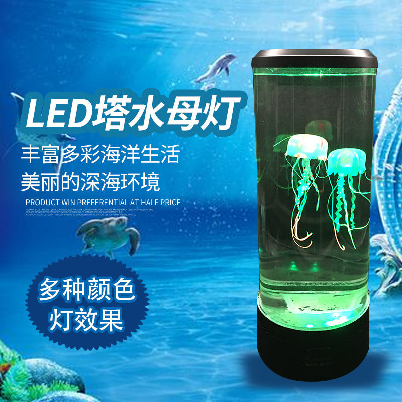 Amazon foreign trade large jellyfish lamp manufacturer LED bedside plug-in remote control small night light bedroom colorful atmosphere lamp